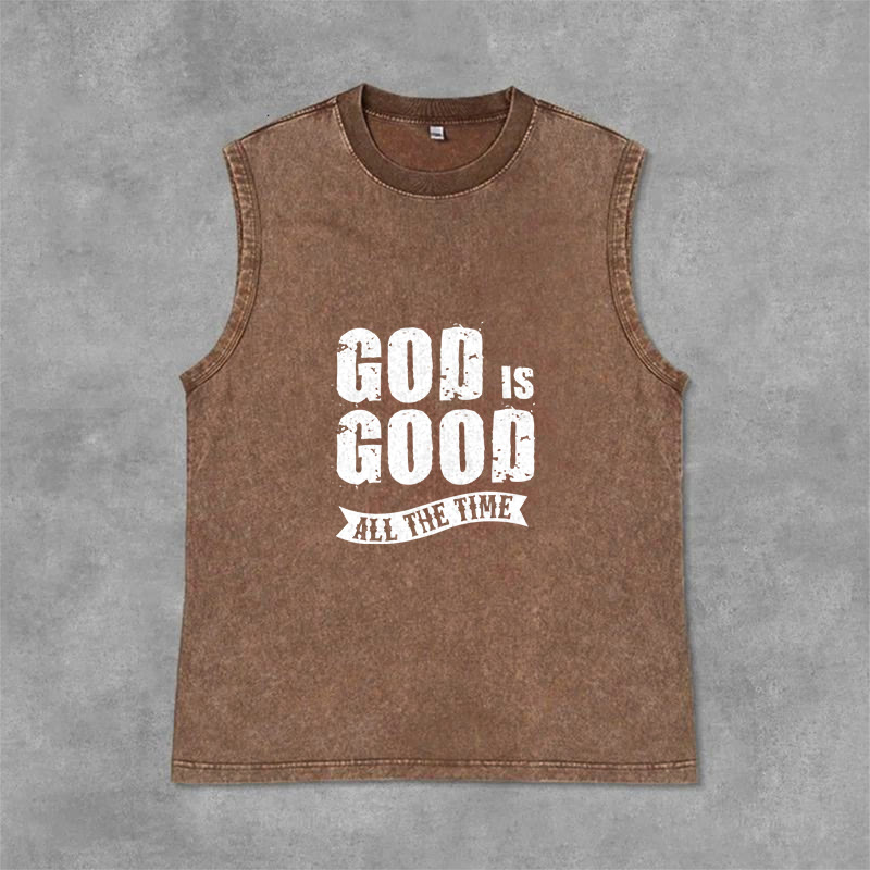 Christianartworkshop God Is Good All The Time Unisex Washed Tank Top - Brown - 2XL - image 0