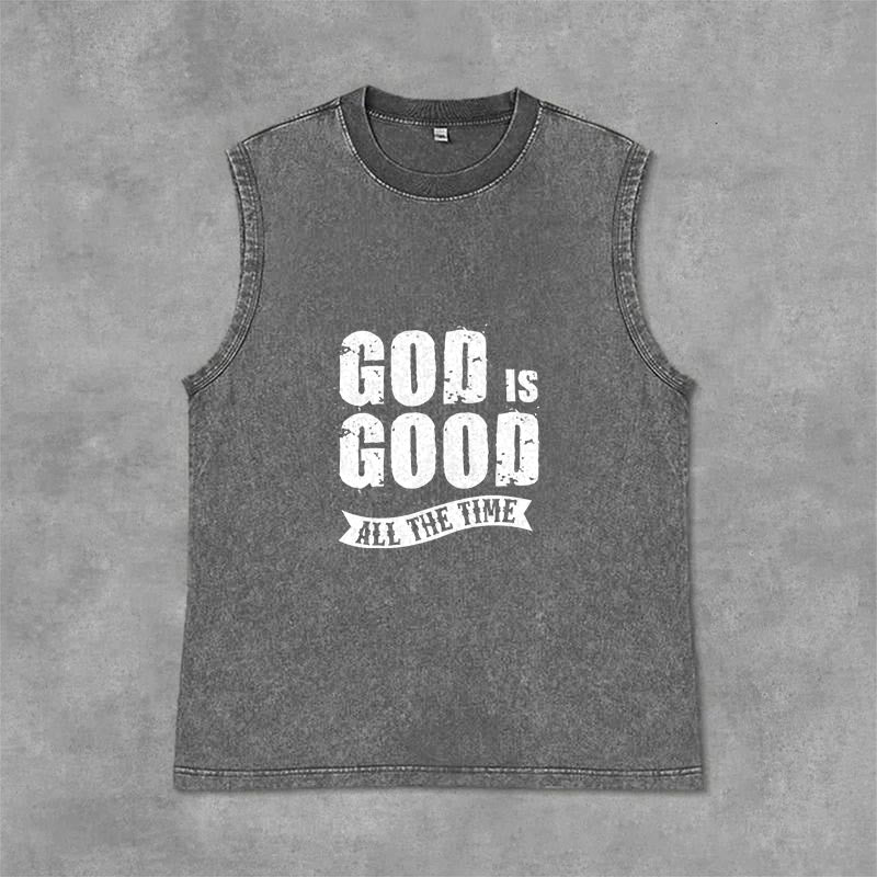 Christianartworkshop God Is Good All The Time Unisex Washed Tank Top - Grey - 2XL - image 6