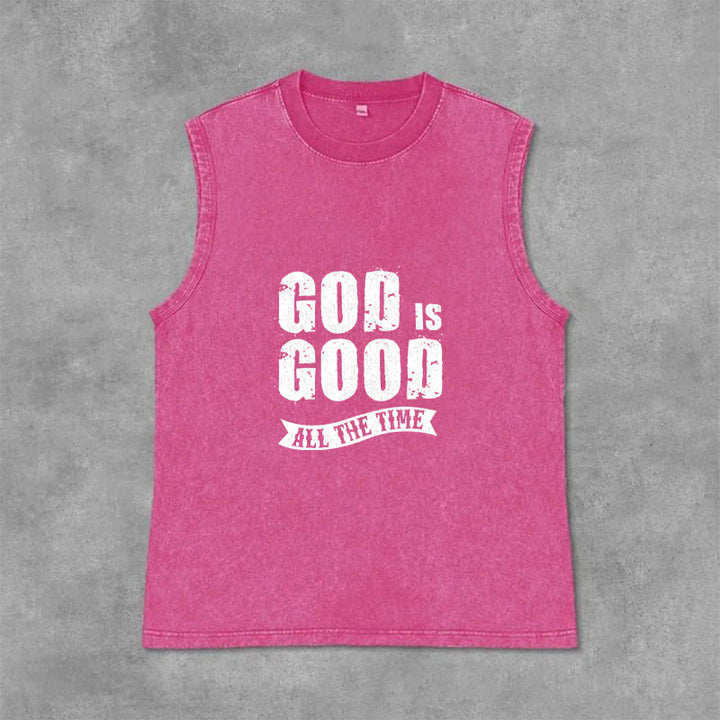 Christianartworkshop God Is Good All The Time Unisex Washed Tank Top - Pink - 2XL - image 12