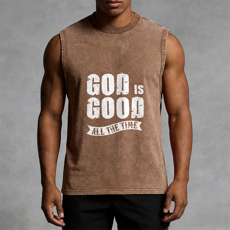 Christianartworkshop God Is Good All The Time Unisex Washed Tank Top - image 1