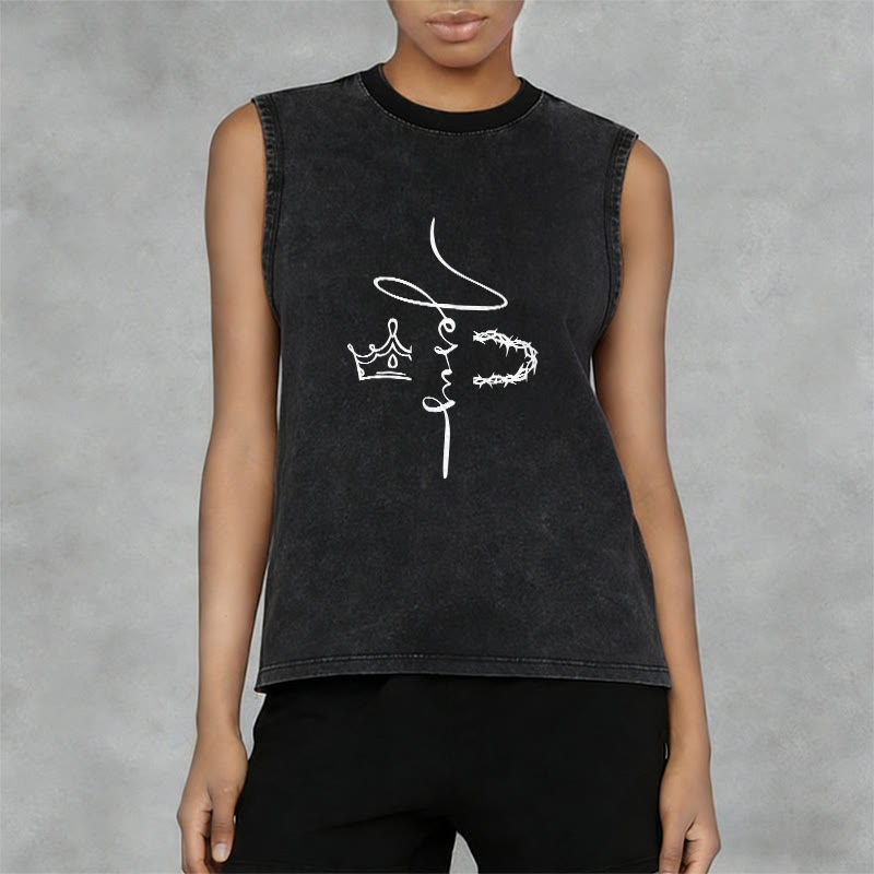 Christianartworkshop Jesus Crown Of Thorns Unisex Washed Tank Top - image 5