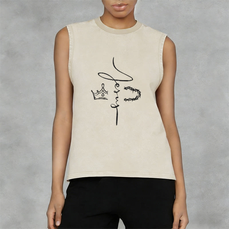 Christianartworkshop Jesus Crown Of Thorns Unisex Washed Tank Top - image 11