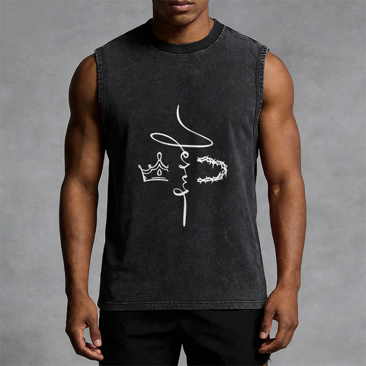 Christianartworkshop Jesus Crown Of Thorns Unisex Washed Tank Top - image 4