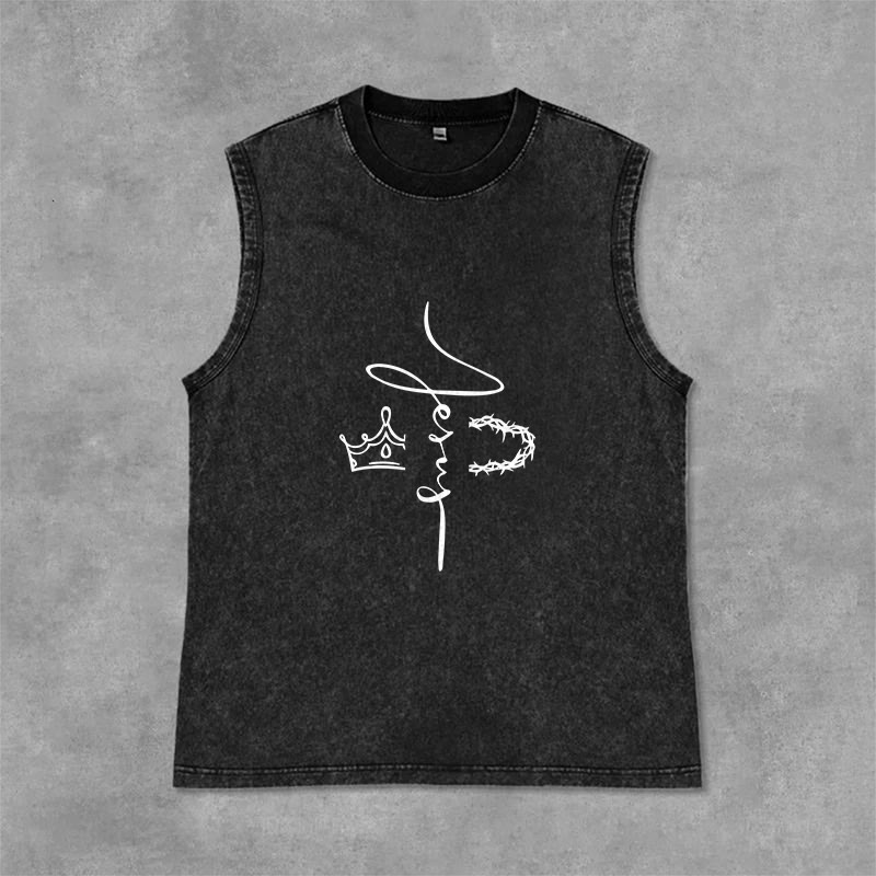 Christianartworkshop Jesus Crown Of Thorns Unisex Washed Tank Top - Black - 2XL - image 3