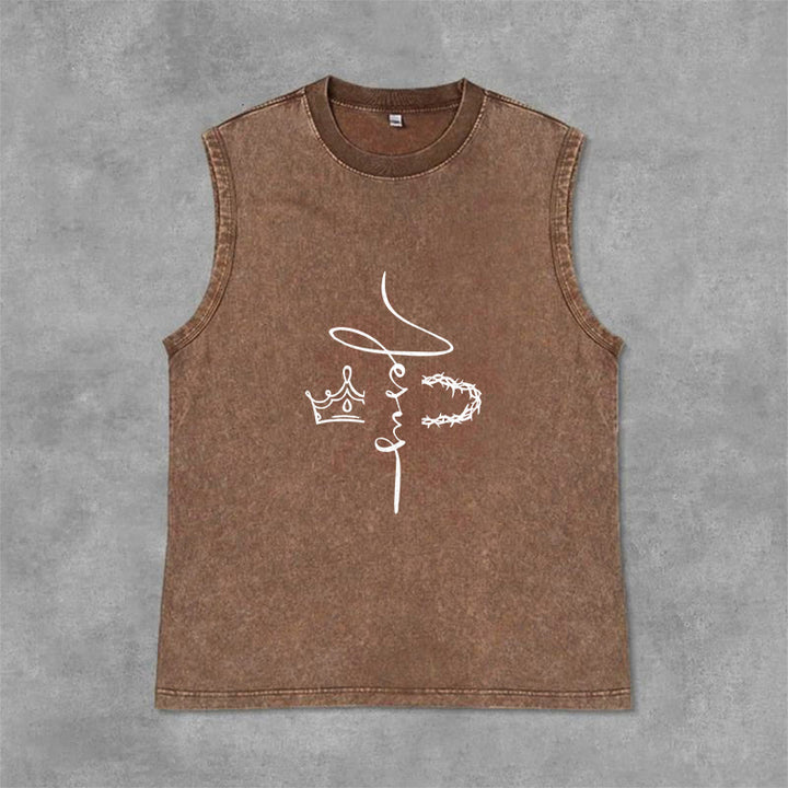 Christianartworkshop Jesus Crown Of Thorns Unisex Washed Tank Top - Brown - 2XL - image 6