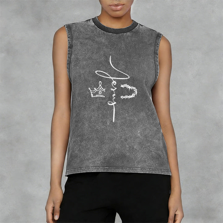 Christianartworkshop Jesus Crown Of Thorns Unisex Washed Tank Top - image 2