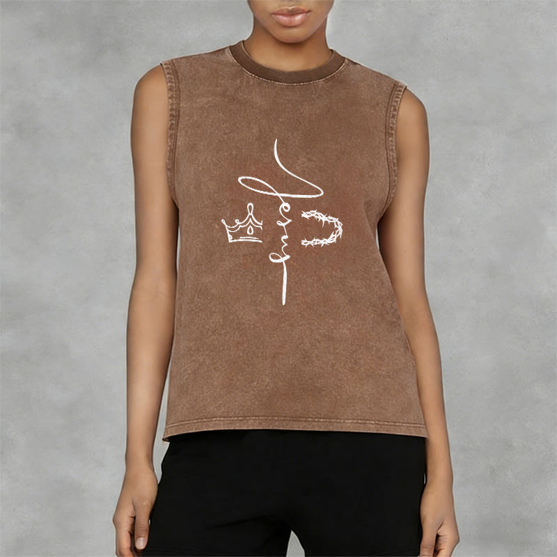 Christianartworkshop Jesus Crown Of Thorns Unisex Washed Tank Top - image 8