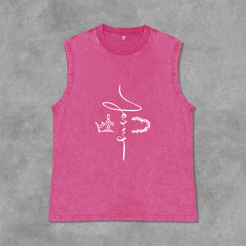 Christianartworkshop Jesus Crown Of Thorns Unisex Washed Tank Top - Pink - 2XL - image 12