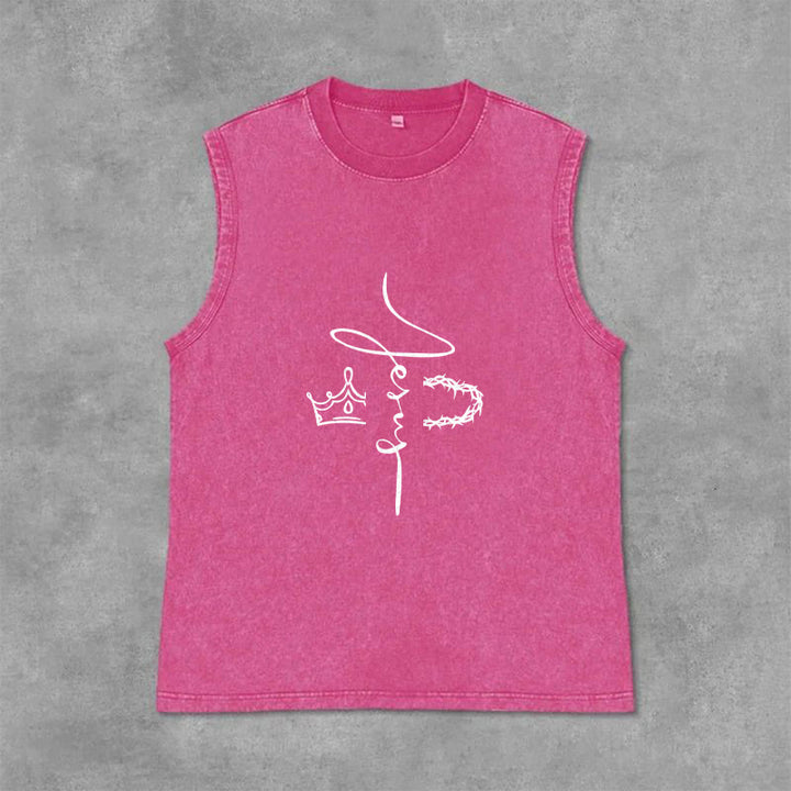 Christianartworkshop Jesus Crown Of Thorns Unisex Washed Tank Top - Pink - 2XL - image 12