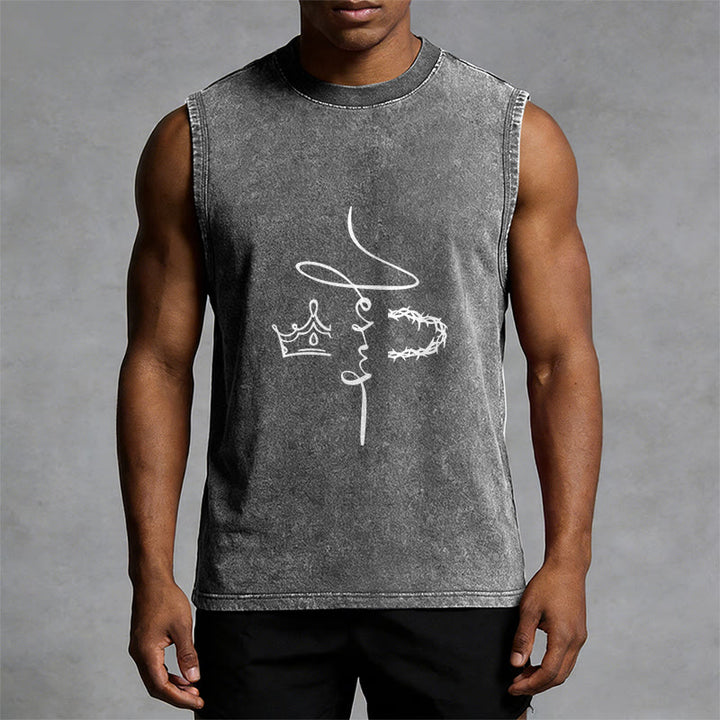 Christianartworkshop Jesus Crown Of Thorns Unisex Washed Tank Top - image 1