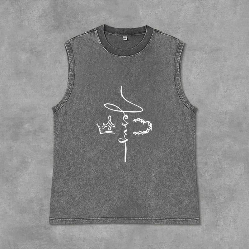 Christianartworkshop Jesus Crown Of Thorns Unisex Washed Tank Top - Grey - 2XL - image 0