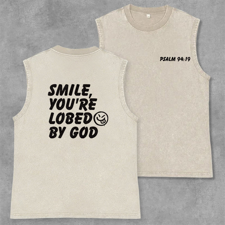 Christianartworkshop Smile You're Loved By God Unisex Washed Tank Top - Beige - 2XL - image 21
