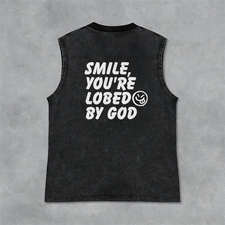 Christianartworkshop Smile You're Loved By God Unisex Washed Tank Top - image 5
