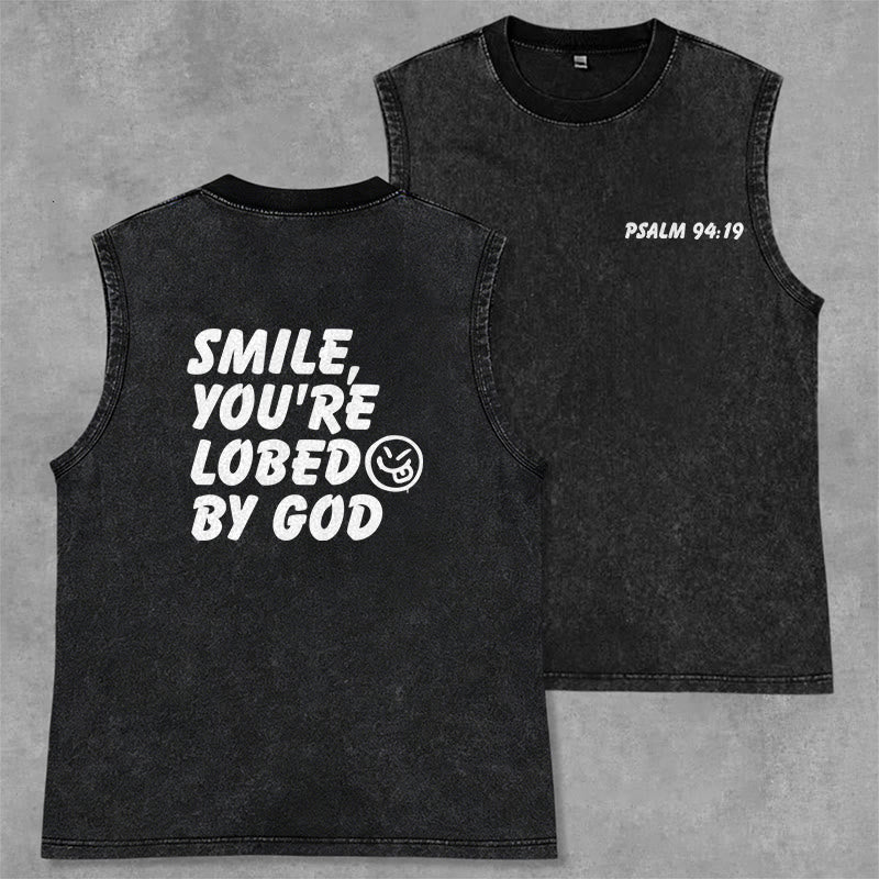 Christianartworkshop Smile You're Loved By God Unisex Washed Tank Top - Black - 2XL - image 0