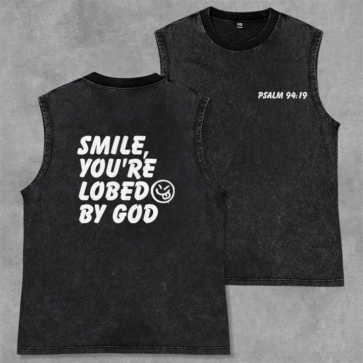 Christianartworkshop Smile You're Loved By God Unisex Washed Tank Top - Black - 2XL - image 0