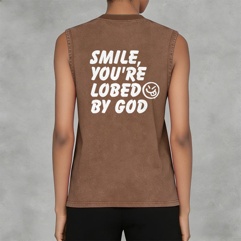 Christianartworkshop Smile You're Loved By God Unisex Washed Tank Top - image 17