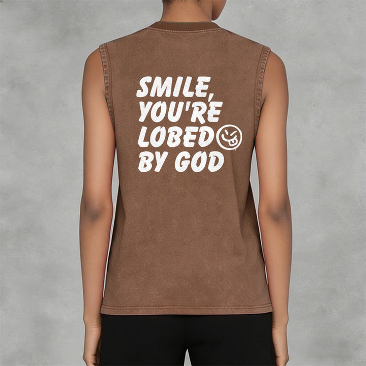 Christianartworkshop Smile You're Loved By God Unisex Washed Tank Top - image 17