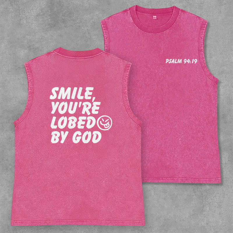 Christianartworkshop Smile You're Loved By God Unisex Washed Tank Top - Pink - 2XL - image 28