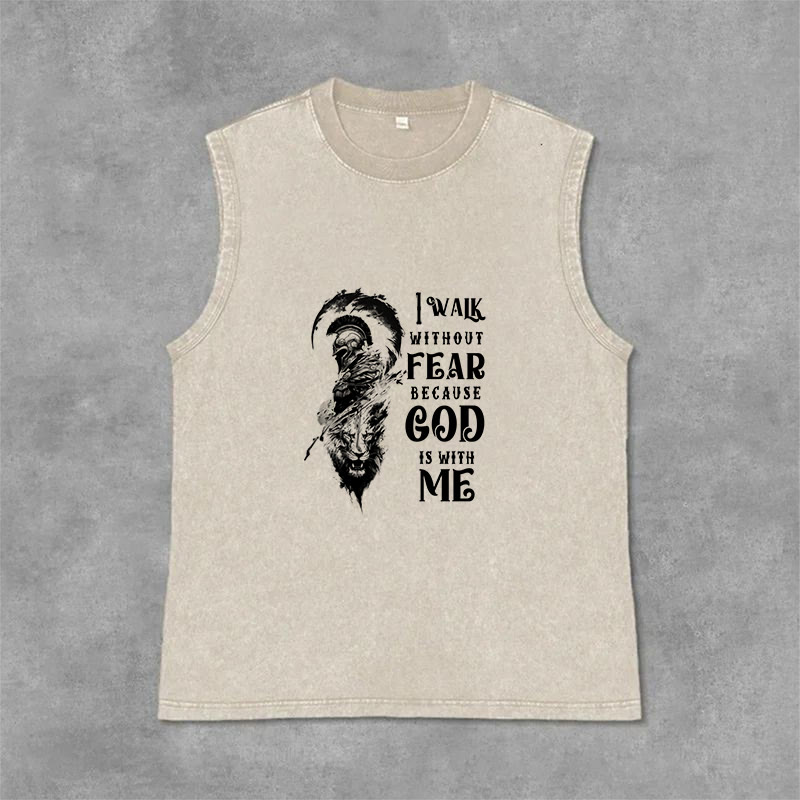 Christianartworkshop I Walk Without Fear God Is With Me Unisex Washed Tank Top - Beige - 2XL - image 0