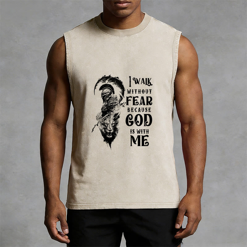 Christianartworkshop I Walk Without Fear God Is With Me Unisex Washed Tank Top - image 1