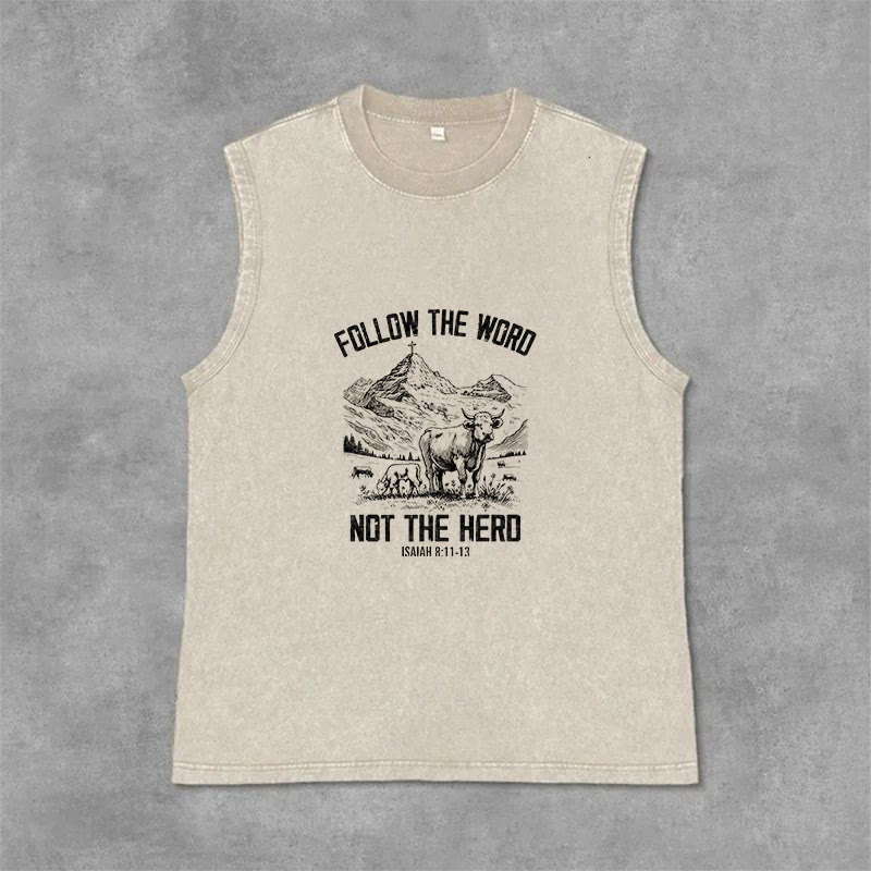 Christianartworkshop Follow The Word Not The Herd Unisex Washed Tank Top - Beige - 2XL - image 9