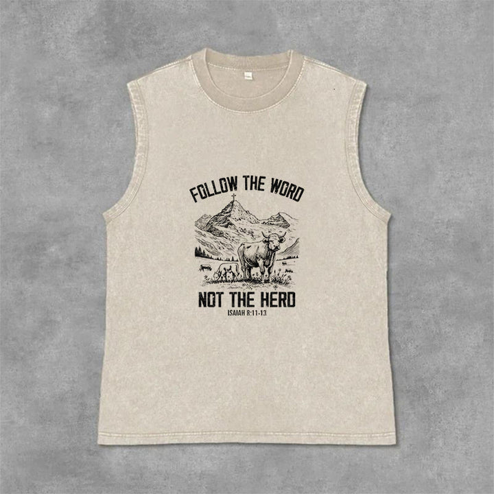 Christianartworkshop Follow The Word Not The Herd Unisex Washed Tank Top - Beige - 2XL - image 9