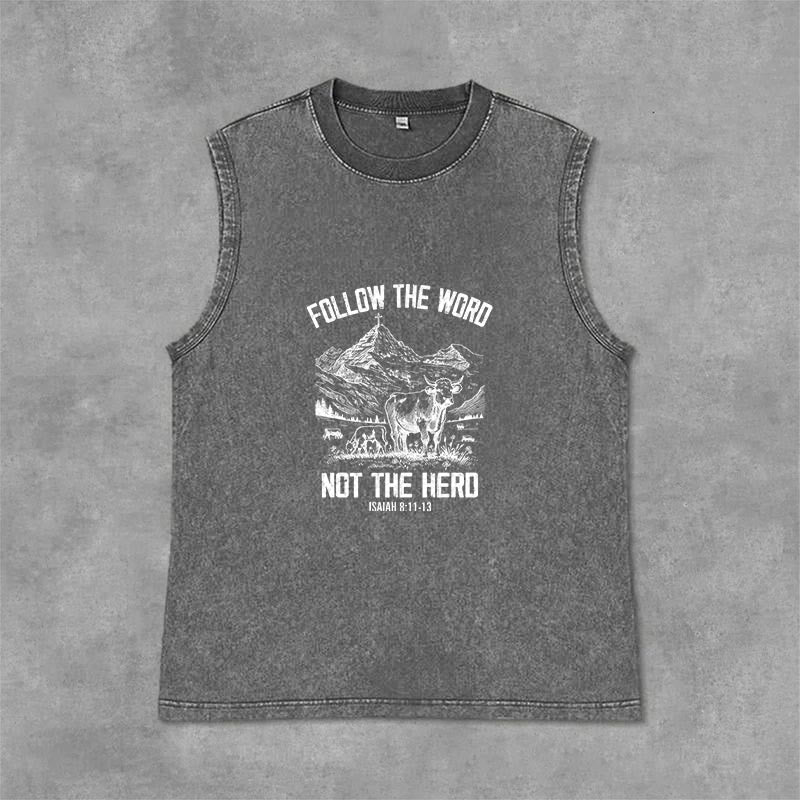 Christianartworkshop Follow The Word Not The Herd Unisex Washed Tank Top - Grey - 2XL - image 6