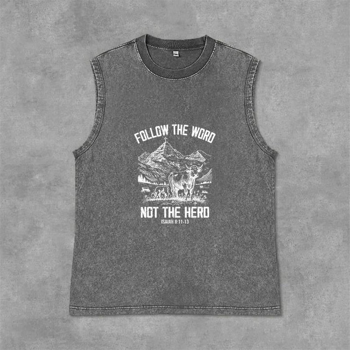 Christianartworkshop Follow The Word Not The Herd Unisex Washed Tank Top - Grey - 2XL - image 6