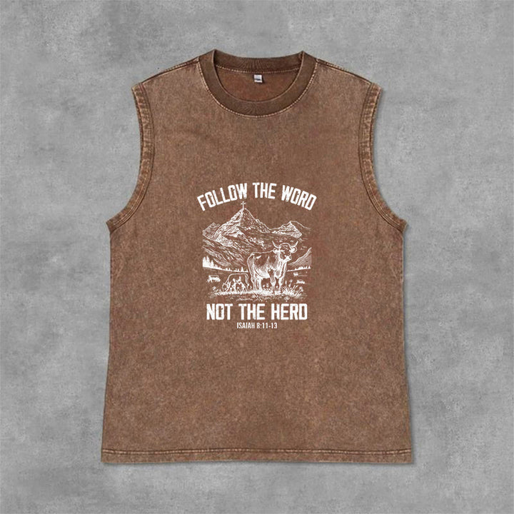Christianartworkshop Follow The Word Not The Herd Unisex Washed Tank Top - Brown - 2XL - image 0