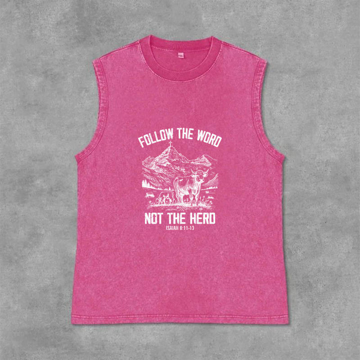 Christianartworkshop Follow The Word Not The Herd Unisex Washed Tank Top - Pink - 2XL - image 12