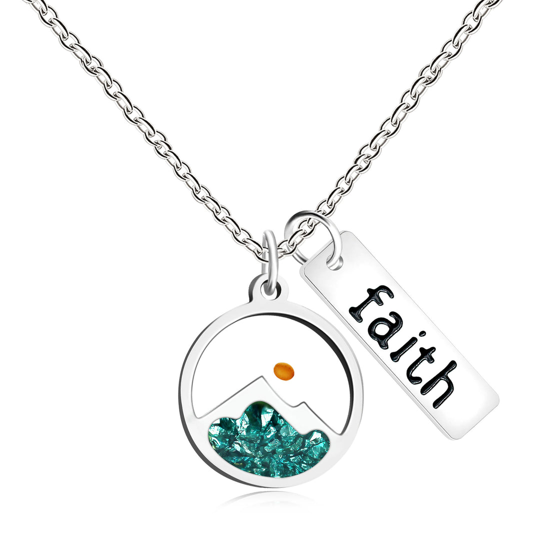 Christianartworkshop Faith Tag & Mustard Seed Mountain Necklace: A Symbol of Mountain-Moving Belief - Silver + Green - image 0