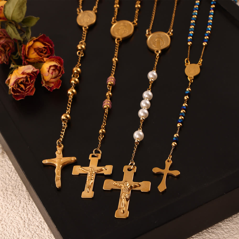 Christianartworkshop Wearable Rosary Beaded Necklace Collection: Gold-Tone Metal for Daily Spiritual Connection - image 1