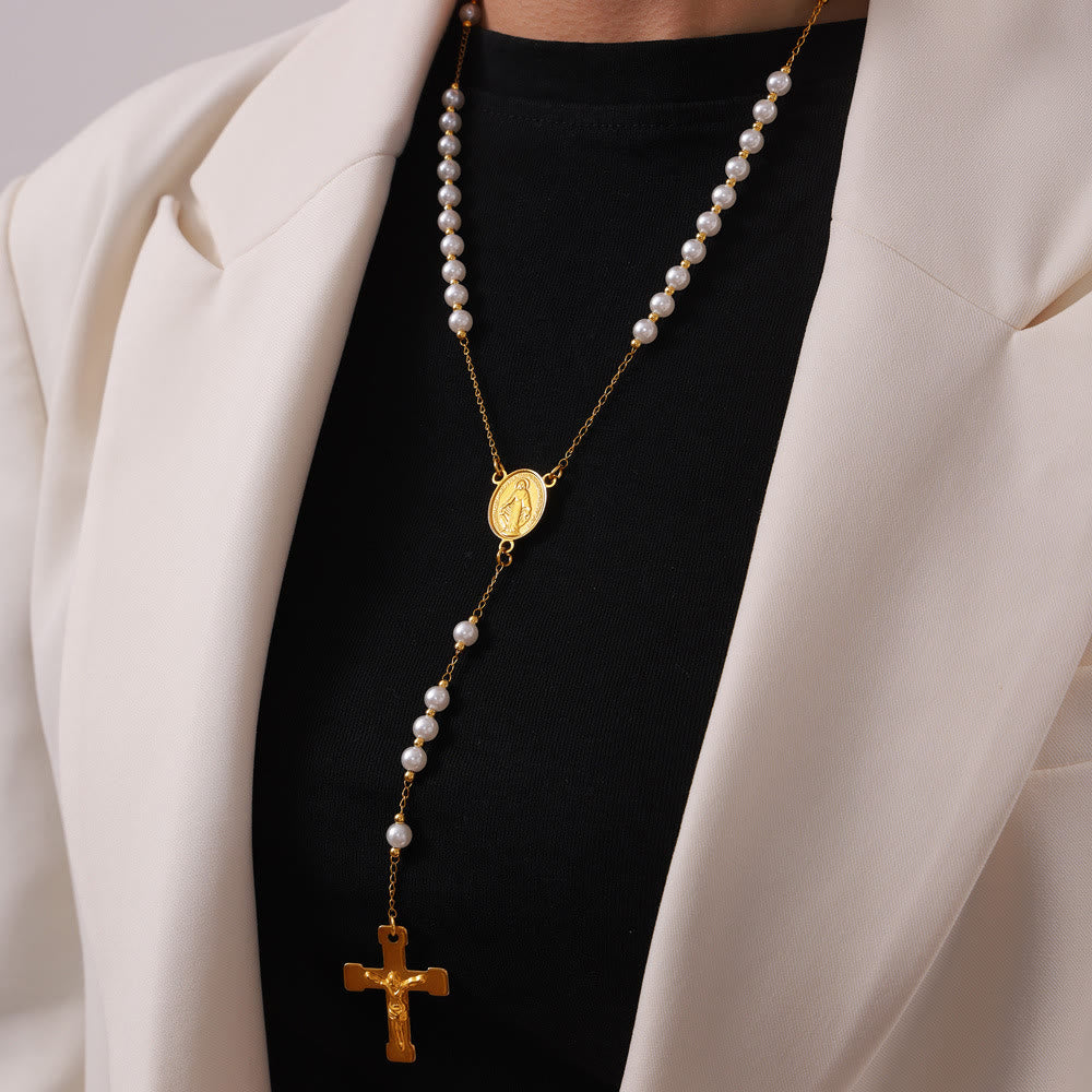 Christianartworkshop Wearable Rosary Beaded Necklace Collection: Gold-Tone Metal for Daily Spiritual Connection - image 5