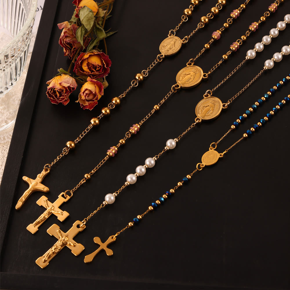 Christianartworkshop Wearable Rosary Beaded Necklace Collection: Gold-Tone Metal for Daily Spiritual Connection - image 0