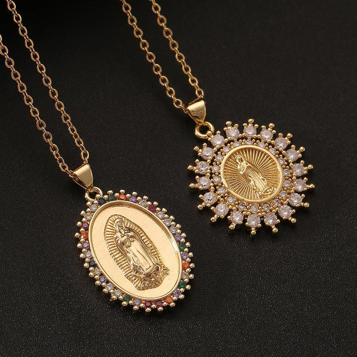 Christianartworkshop Three-Style Our Lady Zircon Pendant Necklace: A Symbol of Mary’s Maternal Intercession - image 0