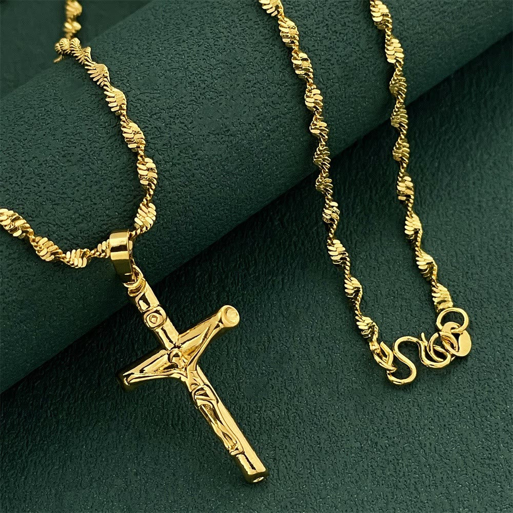 Christianartworkshop Golden-Tone Crucifix Cross Necklace: A Symbol of Christ’s Redemptive Sacrifice - image 1