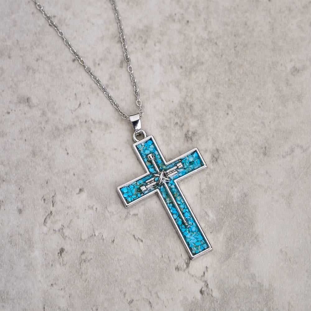 Christianartworkshop Turquoise Inlay Nail Cross Necklace: A Symbol of Christ’s Sacrificial Love - image 2