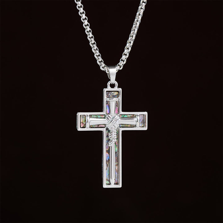 Christianartworkshop Abalone Shell Inlay Nail Cross Necklace: A Symbol of Christ’s Sacrificial Love - image 1