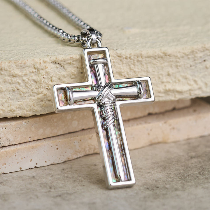 Christianartworkshop Abalone Shell Inlay Nail Cross Necklace: A Symbol of Christ’s Sacrificial Love - White - image 0