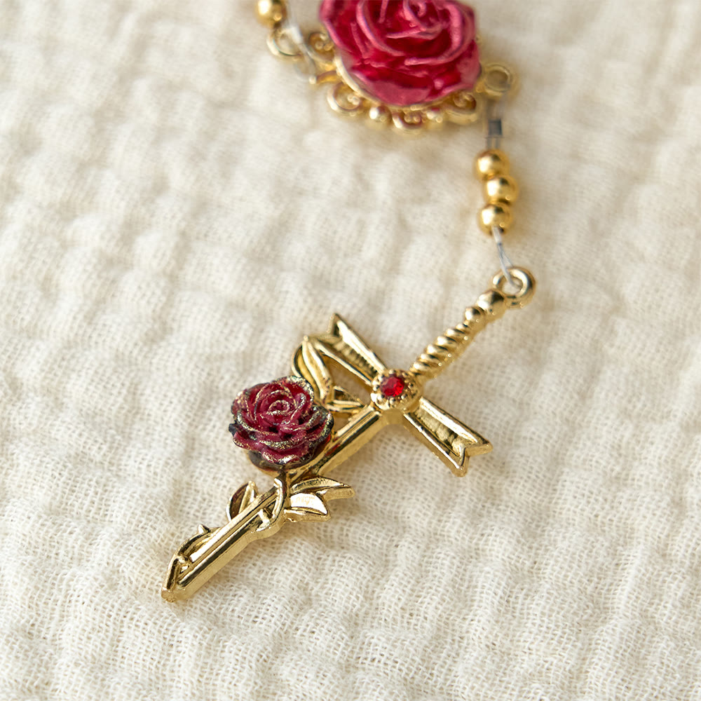 Christianartworkshop Rose Quartz Rosary with Enamel Roses: A Symbol of Faith & Unfailing Love - image 5