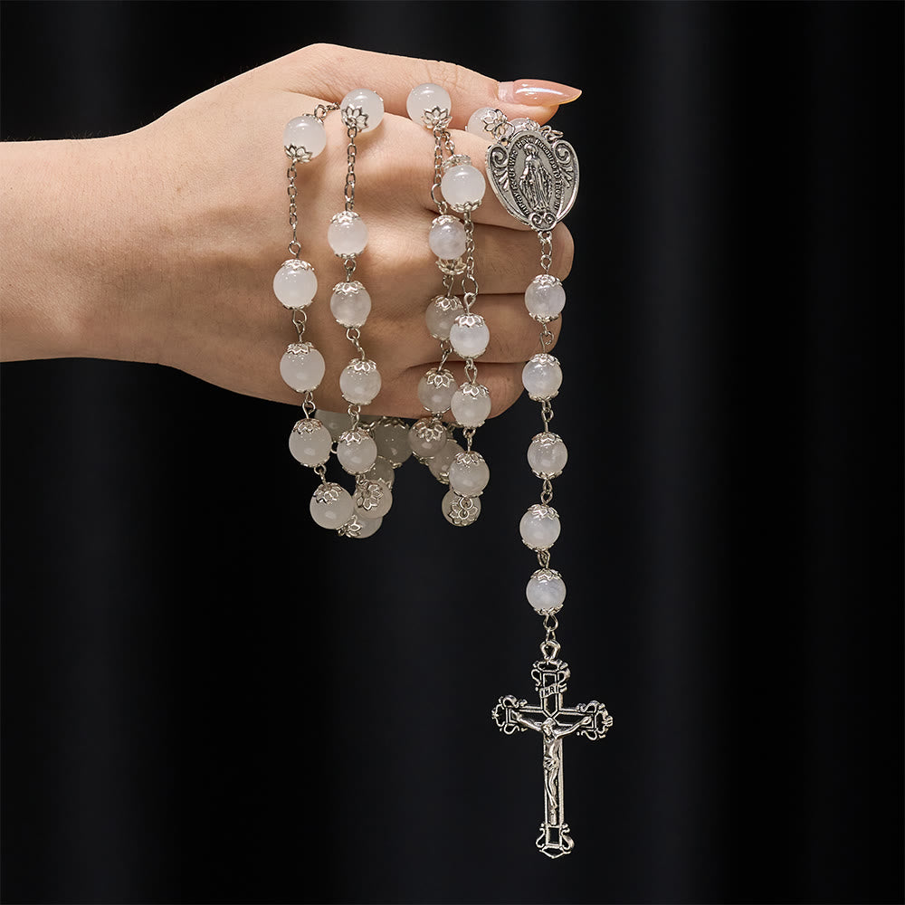 Christianartworkshop Marian Grace Moonstone Rosary: Silver-Toned Crucifix for Sacred Devotion - image 1