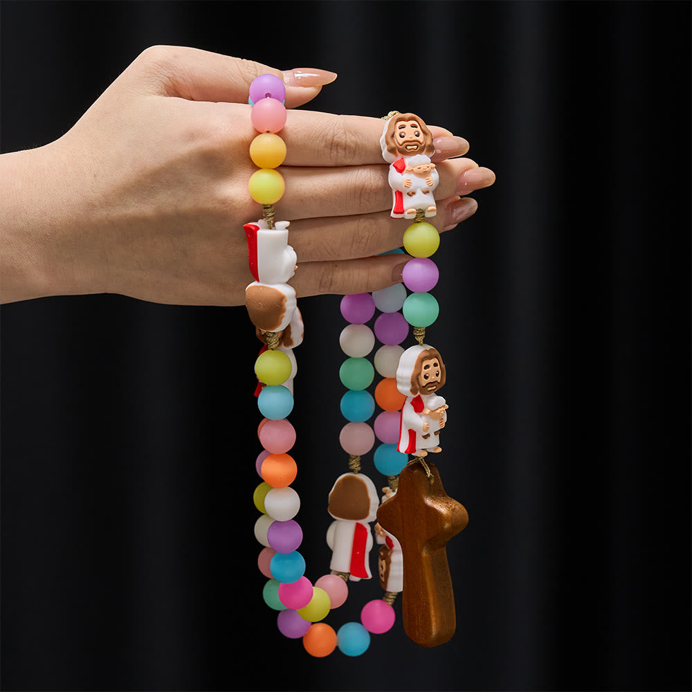 Christianartworkshop Pastel Silicone Bead with Cartoon Jesus Icon Accents Rosary: A Symbol of Childlike Faith & Divine Joy - image 1
