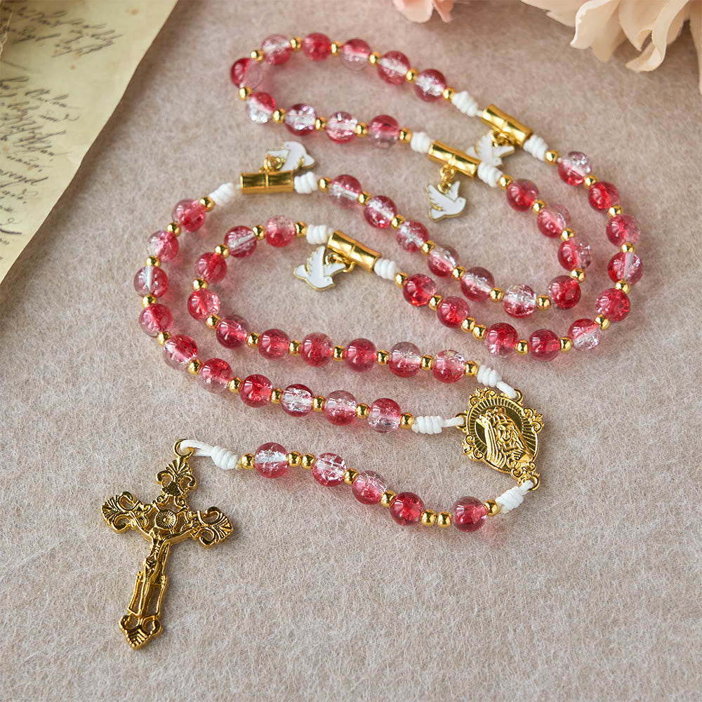 Christianartworkshop Red Glass Bead Holy Spirit Dove Our Lady Rosary: Embody Sacred Love and Vibrant Devotion - image 4