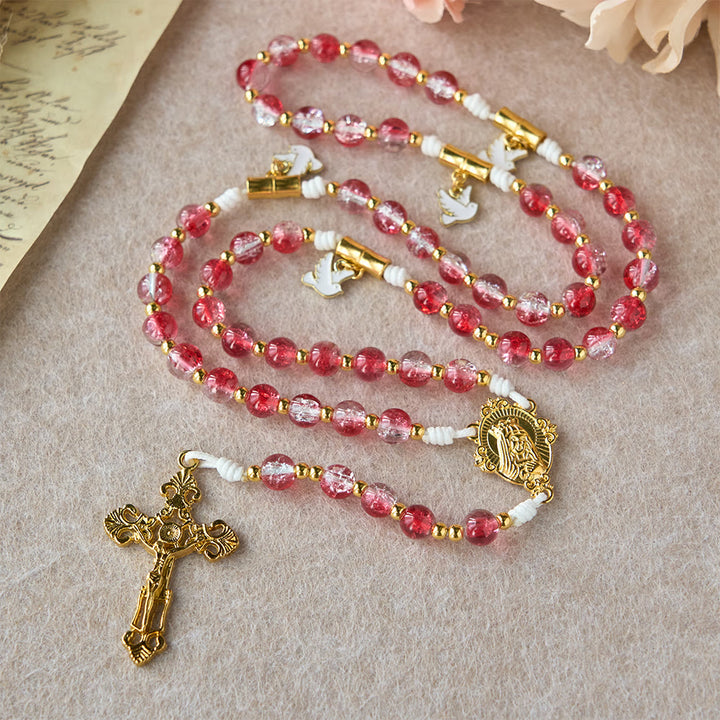 Christianartworkshop Red Glass Bead Holy Spirit Dove Our Lady Rosary: Embody Sacred Love and Vibrant Devotion - image 4