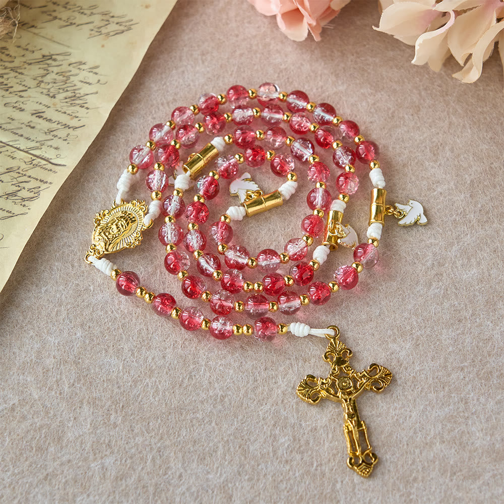 Christianartworkshop Red Glass Bead Holy Spirit Dove Our Lady Rosary: Embody Sacred Love and Vibrant Devotion - image 3