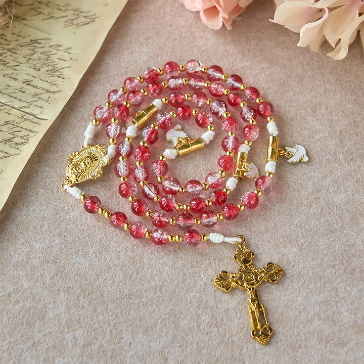 Christianartworkshop Red Glass Bead Holy Spirit Dove Our Lady Rosary: Embody Sacred Love and Vibrant Devotion - image 3