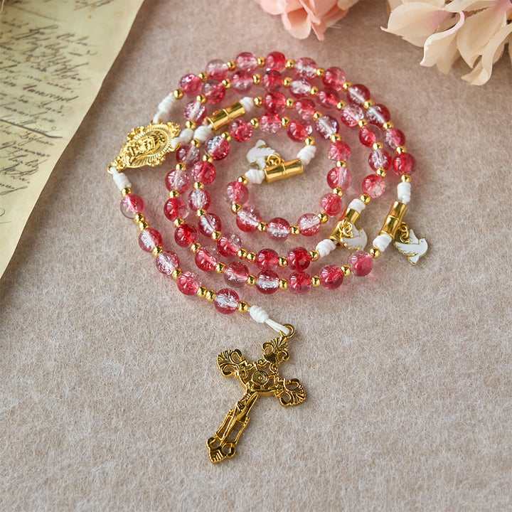 Christianartworkshop Red Glass Bead Holy Spirit Dove Our Lady Rosary: Embody Sacred Love and Vibrant Devotion - image 6