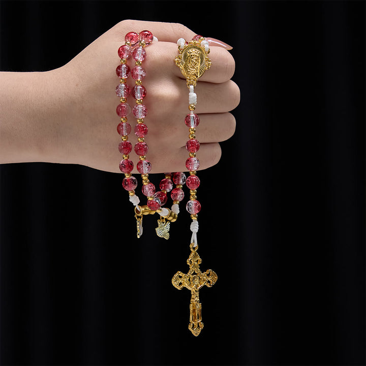 Christianartworkshop Red Glass Bead Holy Spirit Dove Our Lady Rosary: Embody Sacred Love and Vibrant Devotion - image 1