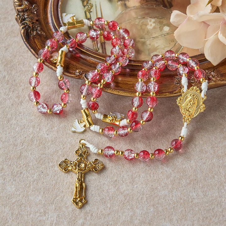 Christianartworkshop Red Glass Bead Holy Spirit Dove Our Lady Rosary: Embody Sacred Love and Vibrant Devotion - image 5