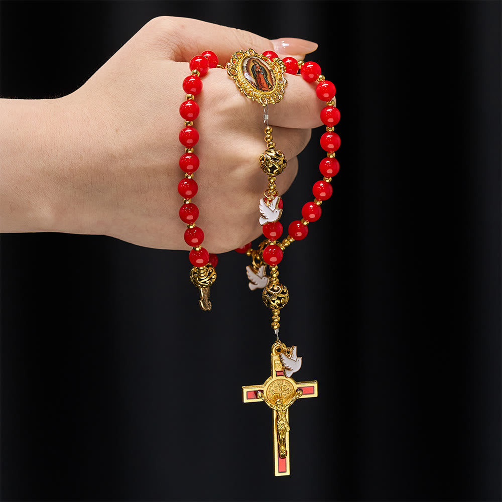 FREE Today: Holy Spirit Dove Rosary: Red Beads & Gold-Tone Crucifix for Prayerful Devotion - image 1